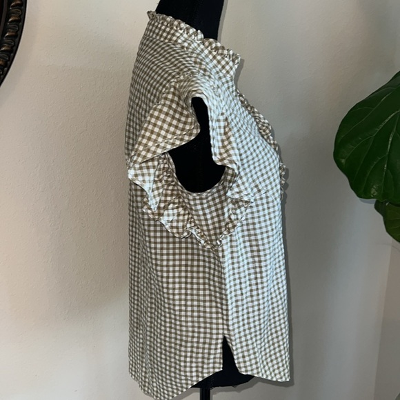 Veronica Beard Jeans Women’s Tenille Olive White Plaid Sleeveless Blouse Medium - Picture 4 of 15